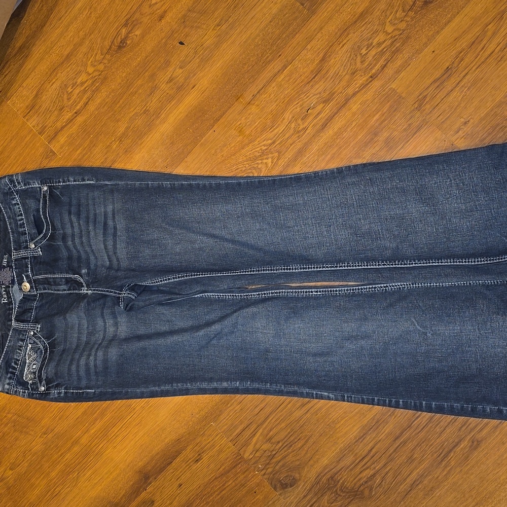 Rhythm In Blues Denim Jeans Women's Size 12 Short Embellished Pockets Bootcut - Picture 6 of 7